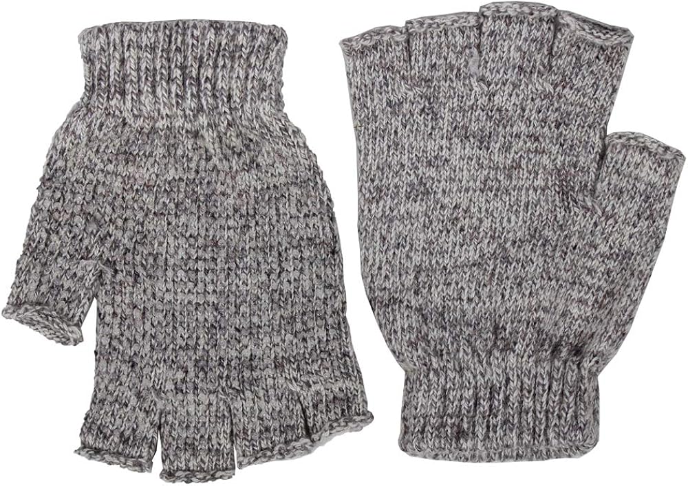 Tan Men’s Ragg Wool Fingerless Gloves w/Rubber Palm Grips Winter