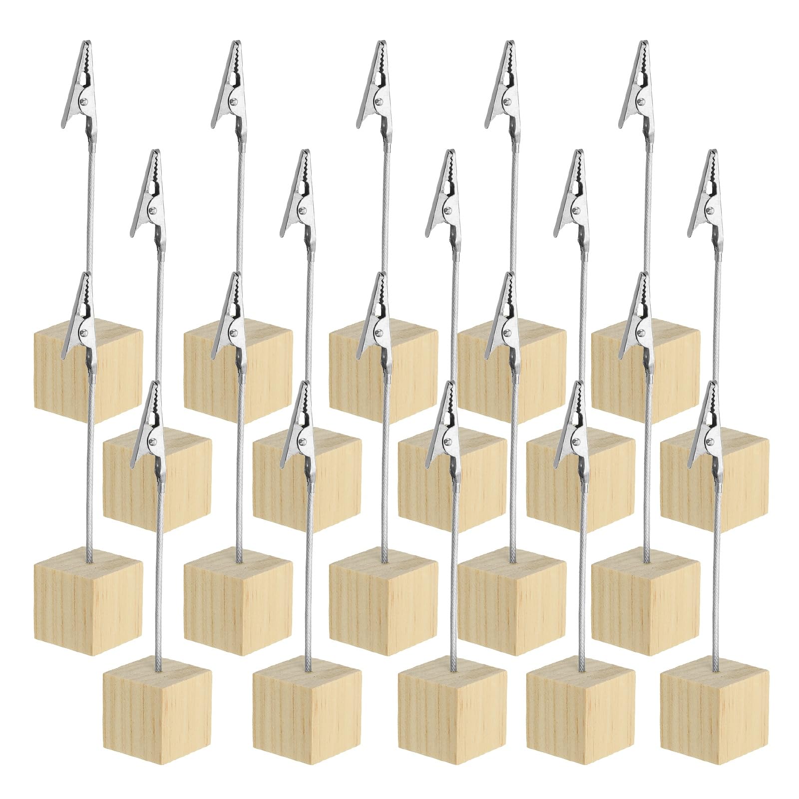 Photo 1 of PATIKIL Place Card Holder, 20Pcs Memo Clip Holder Stand with Alligator Clasp Table Number Holders Wooden Base for Pictures Note Card Paper, Brown