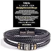 Personalized Son's Infinity Knot Bracelet Gift, To My Son/Grandson Stainless Steel Infinity Knot Leather Engraved with Love You Forever Bracelet Forever Linked Together Jewelry for Birthday Christmas