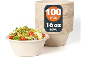 HOORAY MIDA 16 Oz [100 Pack] Small Disposable Paper Bowls - Heavy Duty and 100% Compostable - Natural Bagasse Biodegradable Bowls for Chili,Ice Cream,Dessert