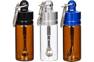 RLFDAE 3-Pack Mini Glass Containers with Spoons, Leak-Proof & Waterproof Portable Keychain Storage Cases for Kitchen, Travel,