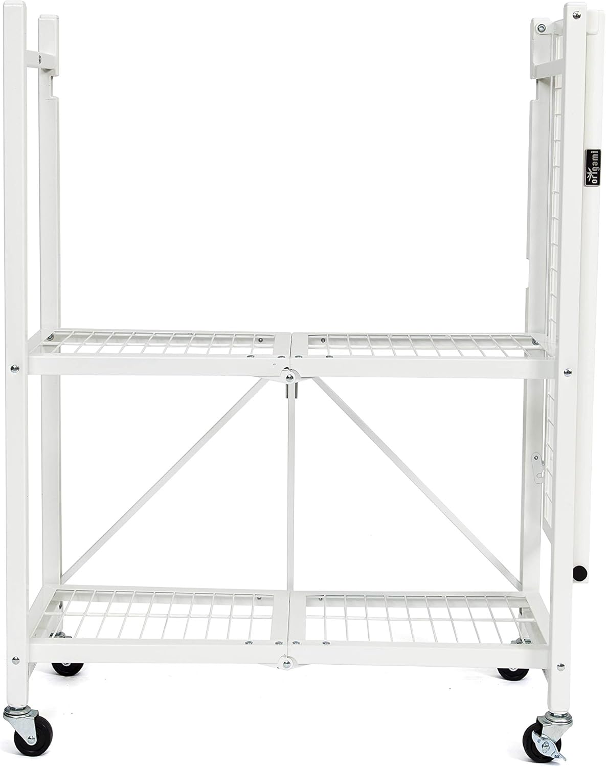 Origami Rack 3 Tier Foldable Storage Rolling Cart Metal Wire Organizer Shelves | Small Portable Pre-Assembled with wheels | 29" W x 13" D x 35.5" H | R3 Series White: Home Improvement