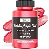 Nicpro Metallic Red Acrylic Paint, 8.45oz/250ml Large Metallic Paint | Non Toxic, Non Fading Art Craft Paint for Pumpkins, Canvas, Wood, Clay, Fabric, Metal, Furniture, Handcrafts, Art Supplies