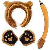 IncreDecor Lion Costume - Plush Lion Ears Headband and Tail and Paw Set - Cute Animal Ears, Perfect Halloween Cosplay Costume for Kids, Teens, Adult