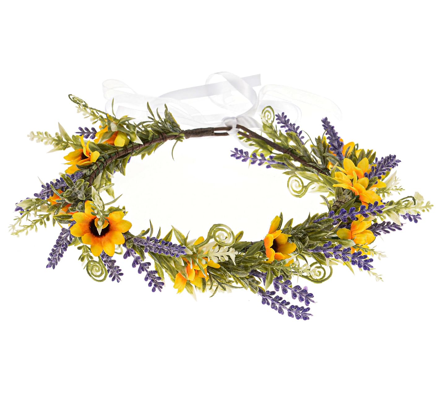 Merroyal Flower Girl Crown Bride Floral Crowns Maternity Bridesmaid Hair Wreath Wedding Photo Props (Purple and Yellow)