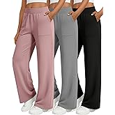 Oakgarden 3 Pack Women's Wide Leg Lounge Pants Baggy High Waisted Yoga Joggers Cozy Sweatpants with 4 Pockets
