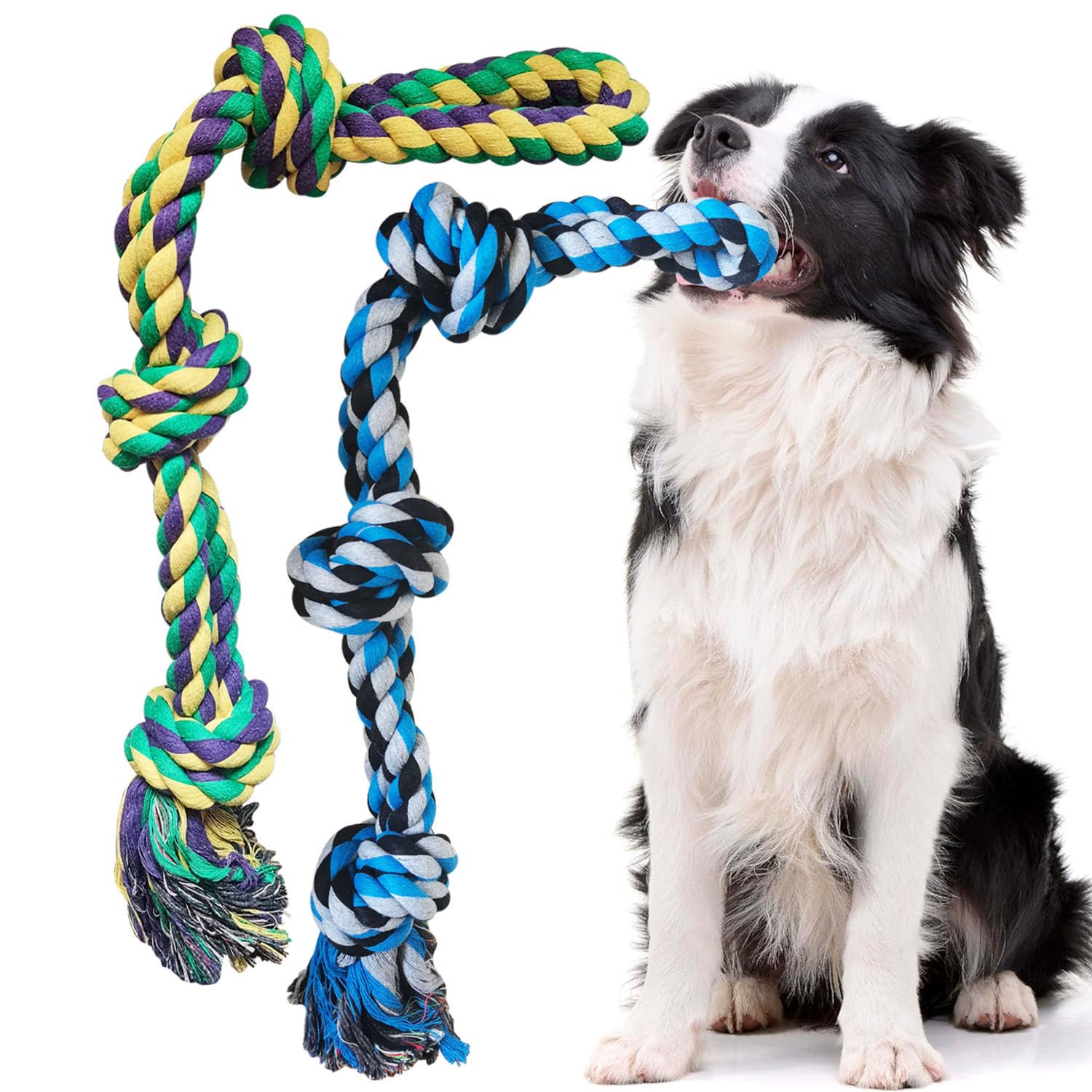 TUAHOO 2 Pack Dog Rope Toy for Large Breed Aggressive Chewers, Nearly Indestructible Dog Toys for Tug of War, Interactive Toy for Boredom, 100% Cotton Chew Teeth Cleaning (55cm, 390g/each)