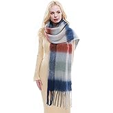RIIQIICHY Plaid Scarf for Women Chunky Scarves Winter Warm Thick Oversized Blanket Scarf