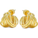 C.SEIZE 18K Gold Plated Hoop Earrings for Women, Knot Trendy Twist Ropes Baroque Gold Hoop Earrings, Dainty Chunky Open Hoop Gold Earrings, 925 Sterling Silver Post Earrings, Women Jewelry Gifts