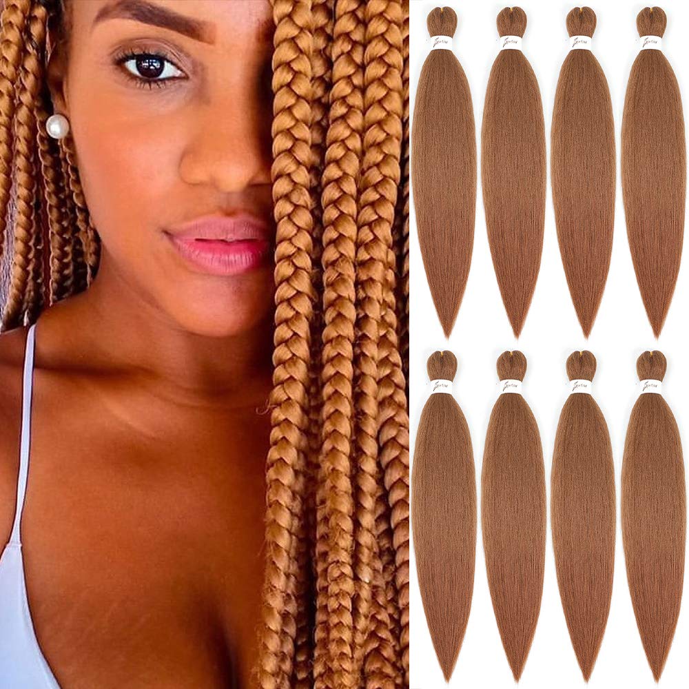 Photo 1 of [MULTI PACKS DEAL] Spetra Pre-Stretched Braiding Hair 8 Bundles 24 Inch Auburn Brown- Synthetic Crochet Braids Natural and Soft Box Braids Hot Water Setting Professional Yaki Straight