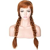 morvally Women’s Light Brown Synthetic Hair Wigs with Two Long Braided Pigtails for Woman Cosplay, Halloween, Costume, Party