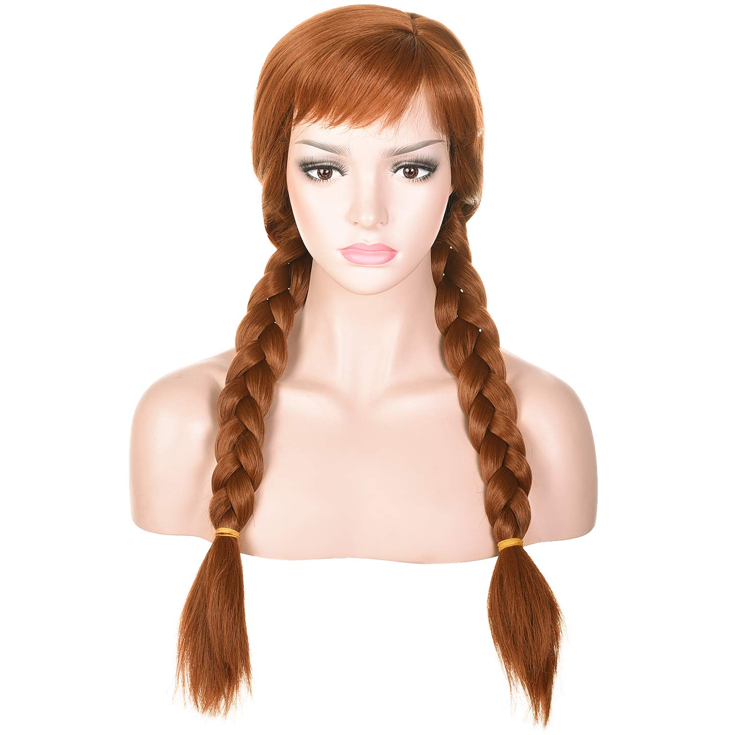 Morvally Women’s Light Brown Wigs with Two Long Braided Pigtails for Woman Cosplay, Halloween, Costume, Party