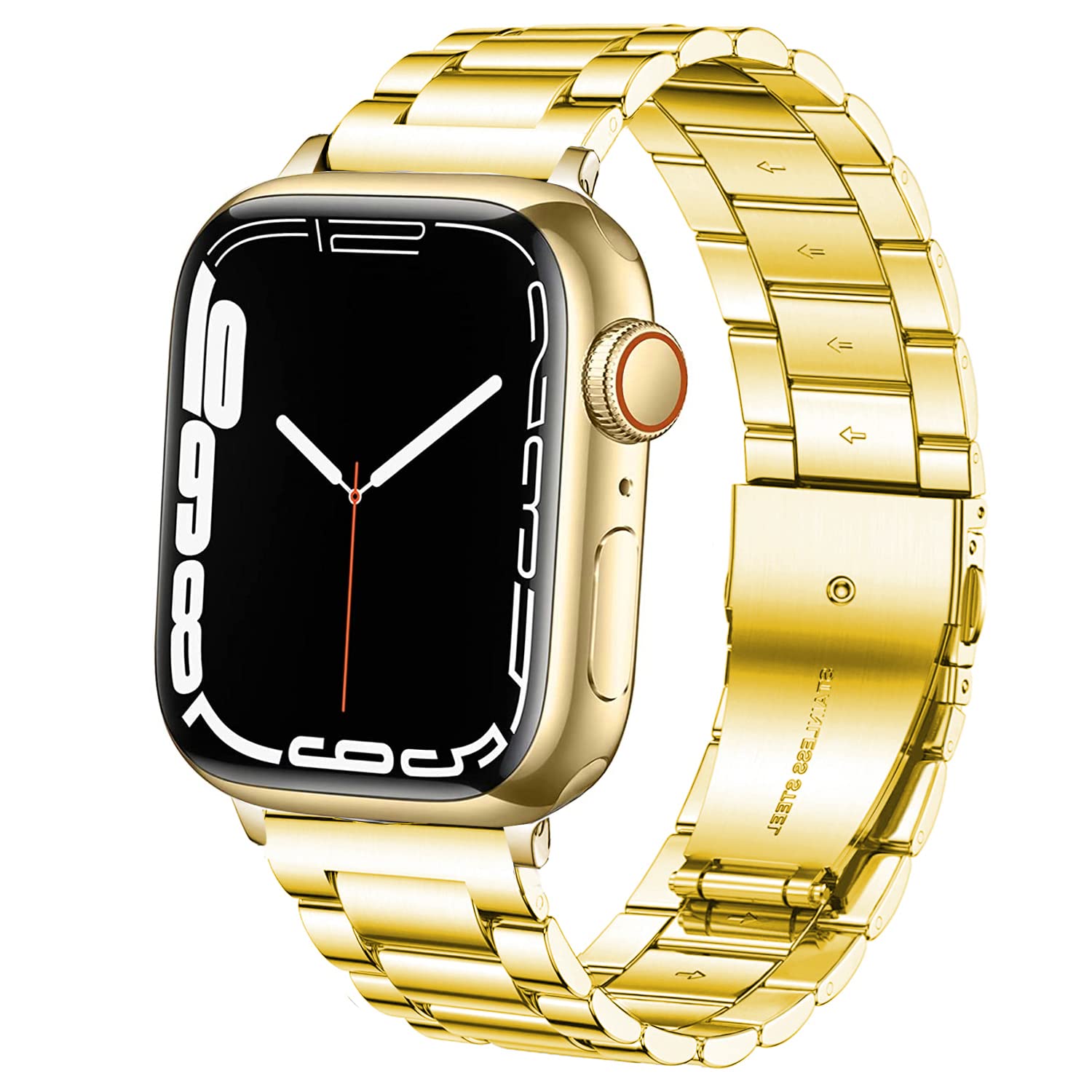 DEALELE Strap Compatible with iWatch 42mm 44mm 45mm 46mm 49mm, Solid Stainless Steel Metal Replacement Bands for Apple Watch Series 10/9 / 8/7 / 6/5 / 4/3 / Ultra/SE Women Men, Gold