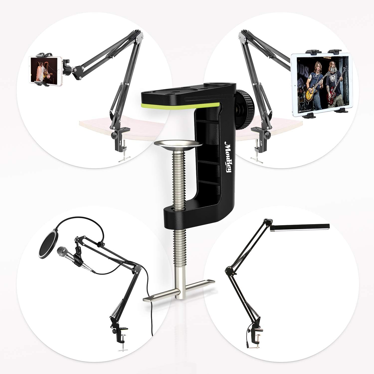 Moukey 1 PCS C Shape Desk Table Mount Clamp For Microphone Mic Suspension Boom Scissor Arm Stand Holder with Adjustable Screw, Fits up to 1.97"/5cm Desktop Thickness: Musical Instruments
