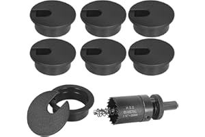 1-3/8" Black Desk Grommet with Bi-Metal Hole Saw, JTemgle Plastic Cable Hole Cover Computer Table Cord Wire Organizer Caps, Desktop Cord Management for Home Office TV Stands Tabletops, 7 Pieces
