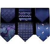 HISDERN Mens Ties Set 5PCS Collection Tie with Pocket Sqaure Formal Business Necktie Present Box Neckties Set for Men