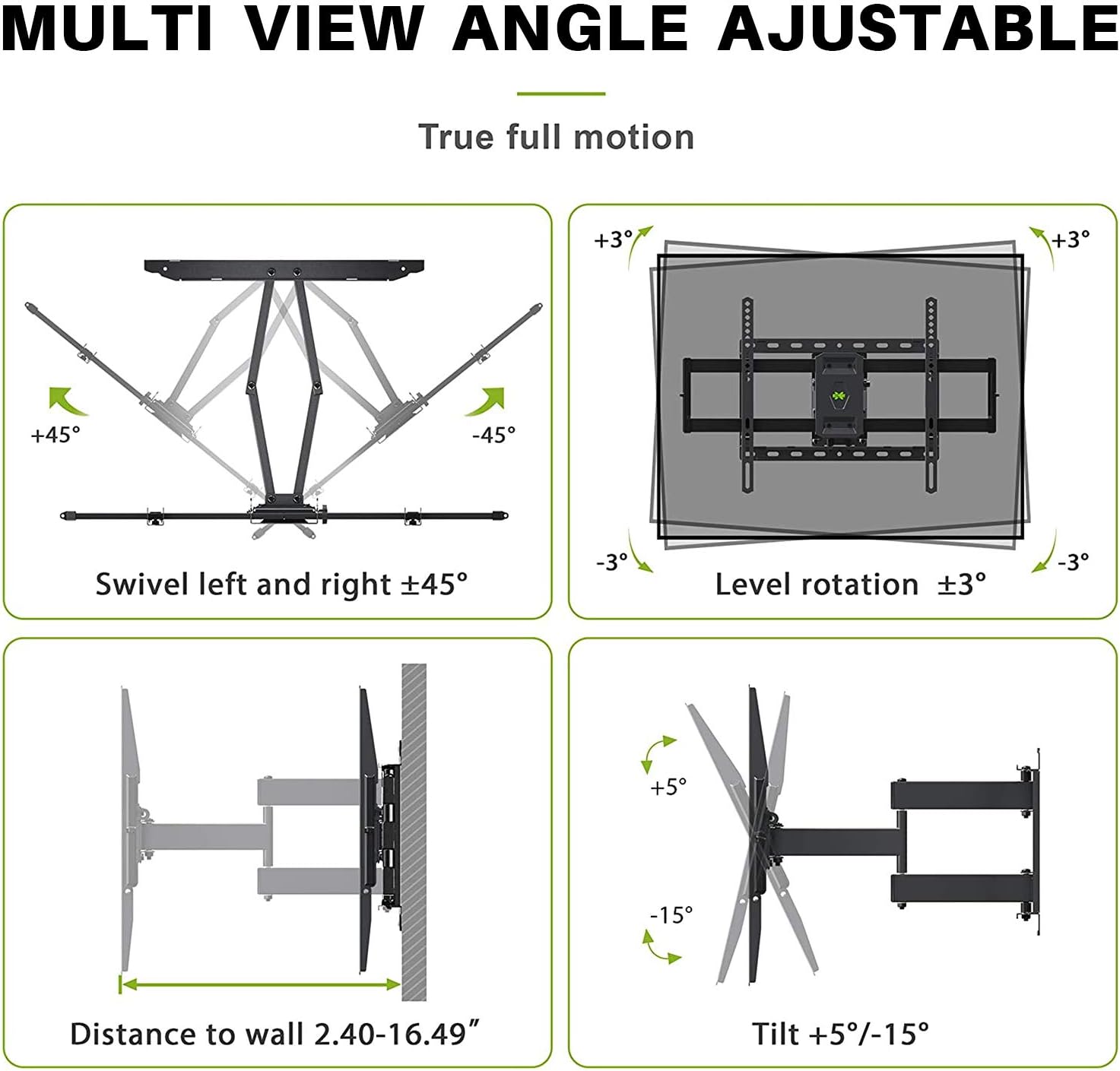 USX MOUNT Full Motion TV Wall Mount for Most 47-84 inch Flat Screen/LED/4K TVs, TV Mount Bracket Dual Swivel Articulating Tilt 6 Arms, Max VESA 600x400mm, Holds up to 132lbs, Arms Up to 16" Wood Stud: Home Audio & Theater