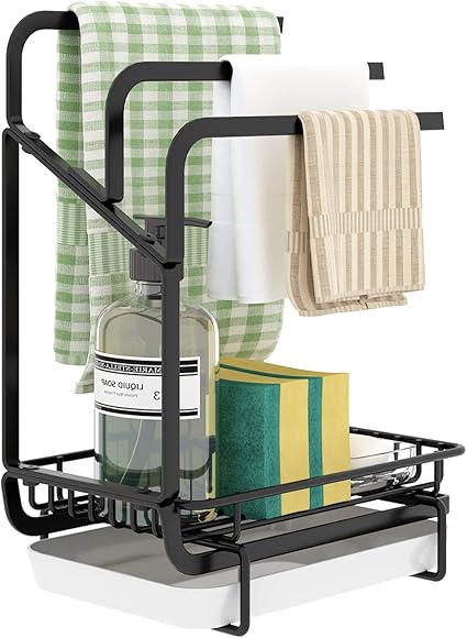 Amazon Iceeting Life キッチンシンクオーガナイザー スポンジホルダー タオルラック付き 排水パン付き キッチンシンクまたはバスルーム収納 スポンジブラシソープディッシュクロスラック スポンジ たわし入れ オンライン通販