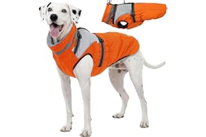 Kuoser Dog Coat, 2 in 1 Dog Jacket with Harness Built in, Winter Waterproof Puppy Puffer Jacket Snowsuit for Small Medium Lar