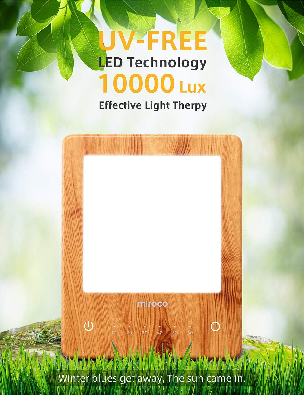 Miroco Light Therapy Lamp, LED Bright Therapy Light - UV Free 10000 Lux, Timer Function, Touch Control with 6 Adjustable Brightness Levels, Standing Bracket, for Home/Office Use(Wood Grain): Home & Kitchen