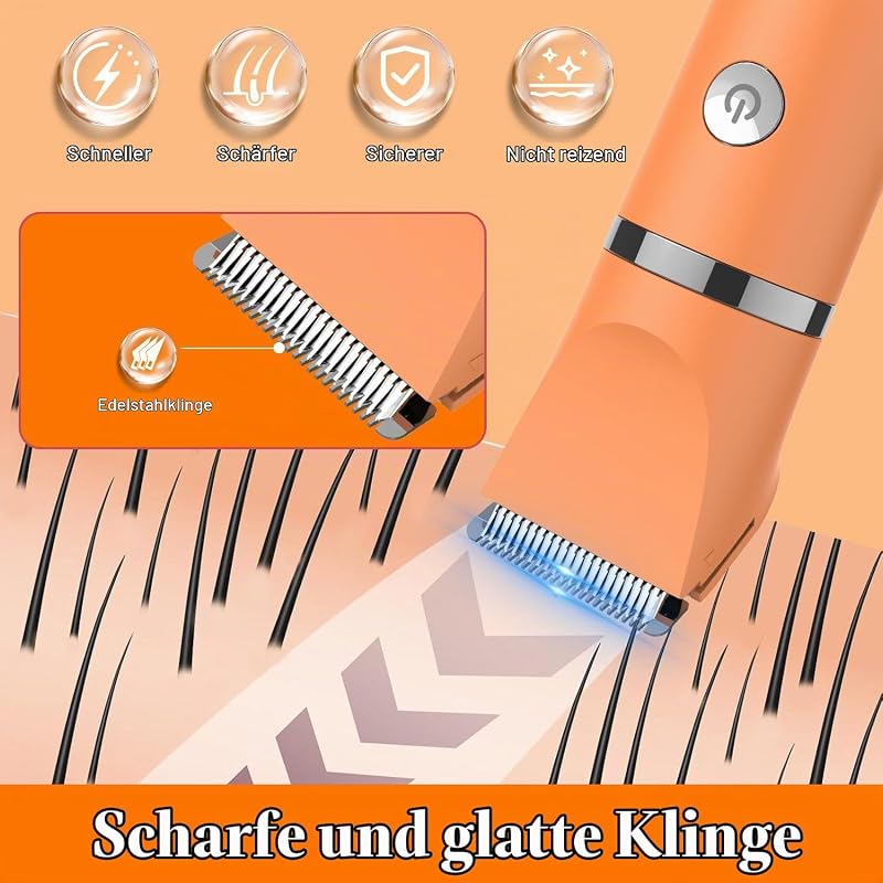 Damenrasierer für Gesicht, Achseln, Beine, Arme & Bikinizone Rasierer Elektrorasierer Körpertrimmer Intimrasierer Bikini-Trimmer für Frauen Wasserdicht Nass/Trocken LCD-Display 3-in-1 Orange