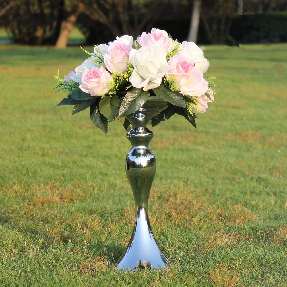 Silver Pillar Church Metal Candle Holder Stick Wedding Flower Vase