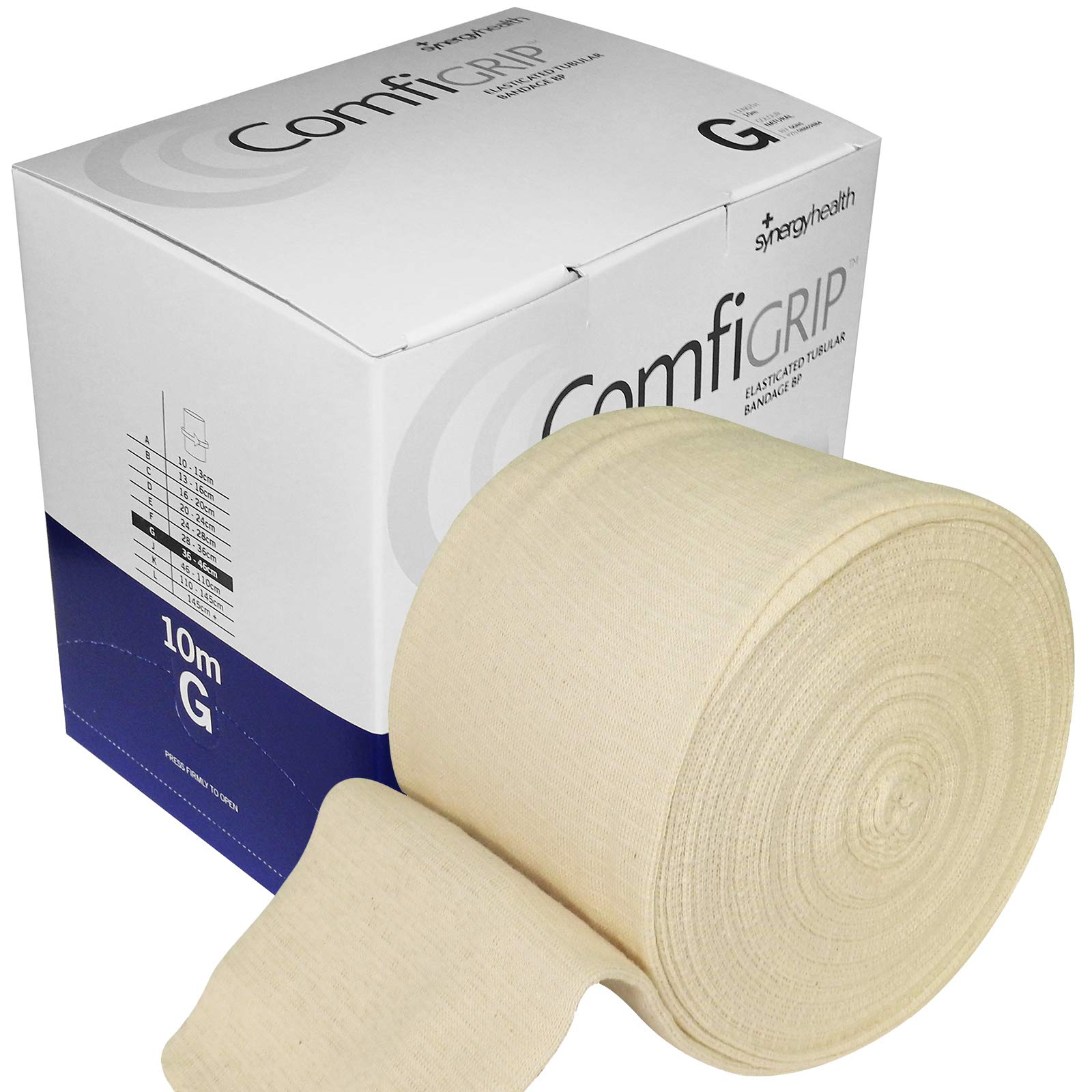 Synergy Health Comfigrip Size 'G' Elastic Tubular Compression Sprain Strain Bandage, for Large Thigh (For limb circumference 34-36cm) - 10m Roll