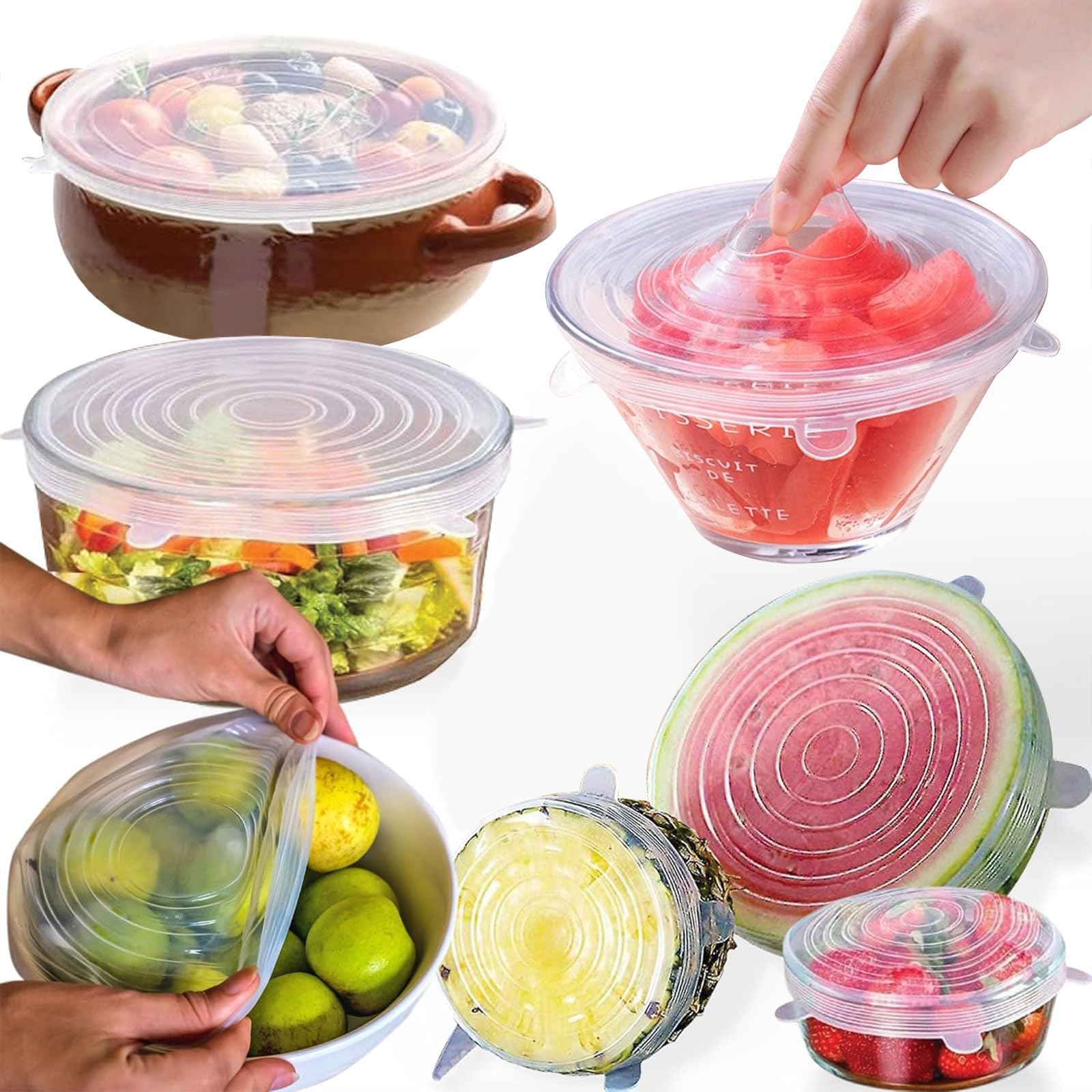 Photo 1 of Reusable Silicone Stretch Lids for Food Storage – Elastic Bowl Covers Fit Round & Rectangle Containers, Jars, Cups – Heat-Resistant, Dishwasher Safe, Premium Kitchen Gadgets (7-Piece Set)