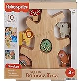​Fisher-Price Preschool Toy Wooden Balance Tree, 10 Wood Pieces for Stacking Developmental Play for Kids Ages 3+ Years