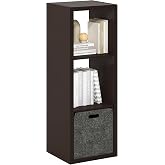Furinno Cubicle 3-Cube Book Shelf, Extra Thick Frame Bookshelf, Dark Oak | Horizontally &amp; Vertically Reversible Bookcase with Open Back, 14.6" x 16" x 44", for Living Room, Bedroom, Home Office