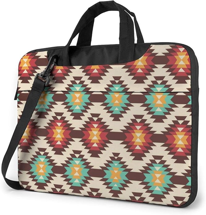 American Native Pattern Laptop Sleeve Case with Shoulder Straps for