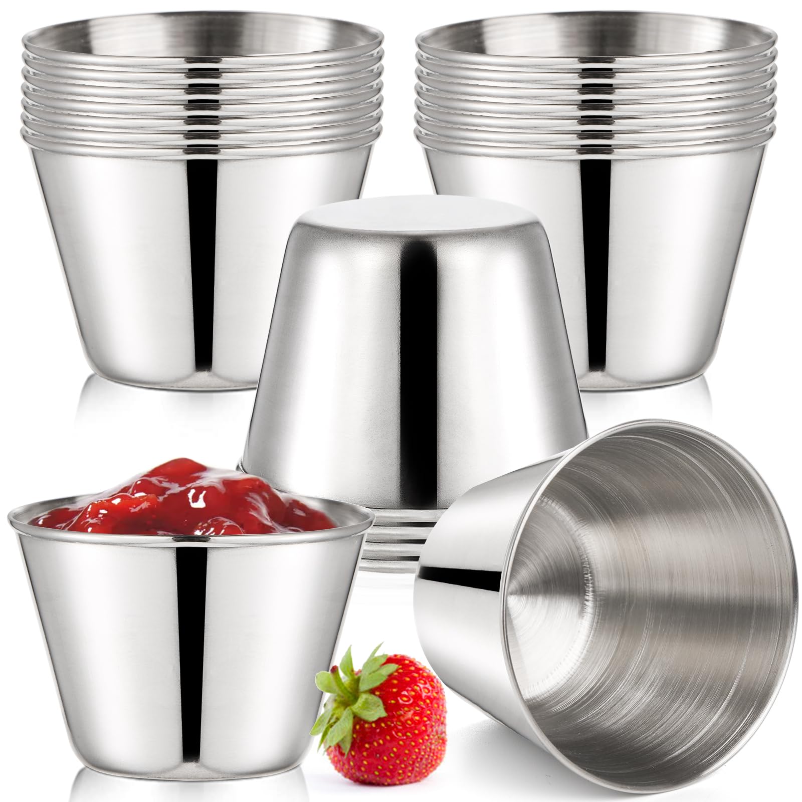 Bekith 20 Pack Sauce Cups Stainless Steel Condiment Cups Small Sauce Dishes Dipping Bowls for Barbecue Restaurant Home 2.5oz (75ml)