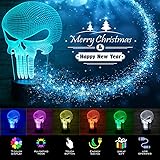 [New ] 3D Night Light- Modern Skull Mood Lamp - 3D Illusion Lamp 7 LED Light Colors Optical Illusion with USB Cable Smart Touch Button Control, Creative Gift Toys Decorations (Skull)