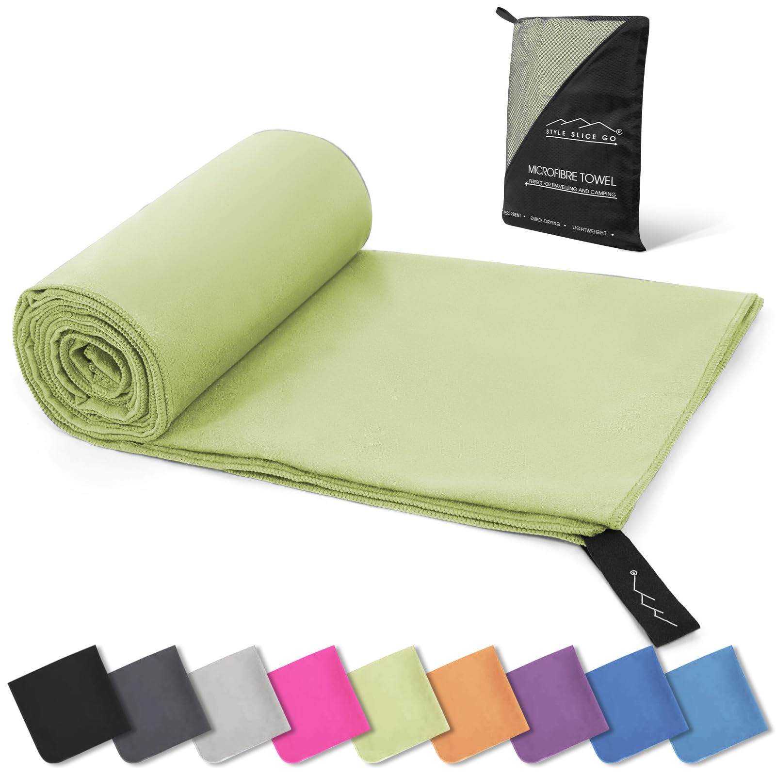 Style Slice Microfibre Towel Quick Dry Lightweight Absorbent Travel Towel Sports Beach Gym Swimming Camping Hiking Drying Small Medium Large XL XXL 200 by 100cm (Green Small 60cm x 30cm)