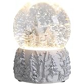 Bdor Christmas Snow Globe, White Winter Village Musical Snow Globe Decor | Battery Powered Snow Globe, 8 Christmas Songs, Swirling Glitter, Warm/Color Changing Lights for Xmas Tabletop, Mantel Decor