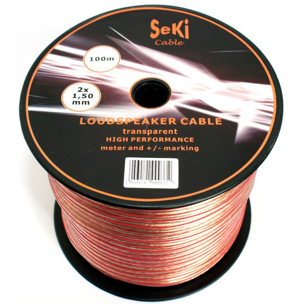 Transparent Speaker Cable 2 x 1.50 mm² 100 m on Plastic Spool