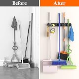 Lifewit Broom Mop Holder Wall Mounted 5 Slot 6 Hooks Black view 5