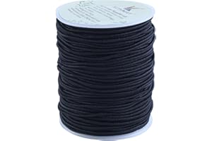 KONMAY 1 Rolls 2.0mm Rubber Elastic Cord, 50 Yards Black Stretchy Bracelet Strings for Necklace, Beading, Jewelry Making and Crafting