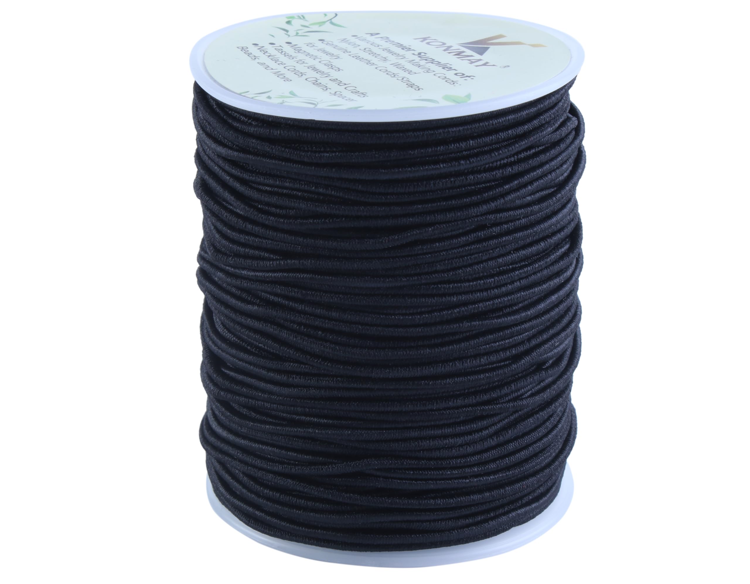 KONMAY 1 Roll 45 Meters 1.5mm Black Rubber Stretchy Cord Elastic Beading String for Jewelry Making, Beading and Crafting