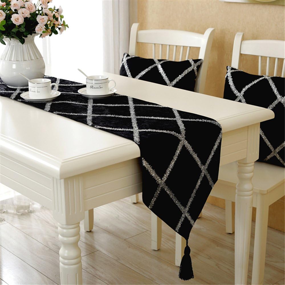 Hoomy European Velvet Table Runner Black Fashion Table Runners for