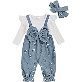 mlpeerw Newborn Baby Girl Clothes Ruffle Sleeve Jumpsuit Corduroy Floral Romper+Headband Cute Fall Winter One Piece Outfit