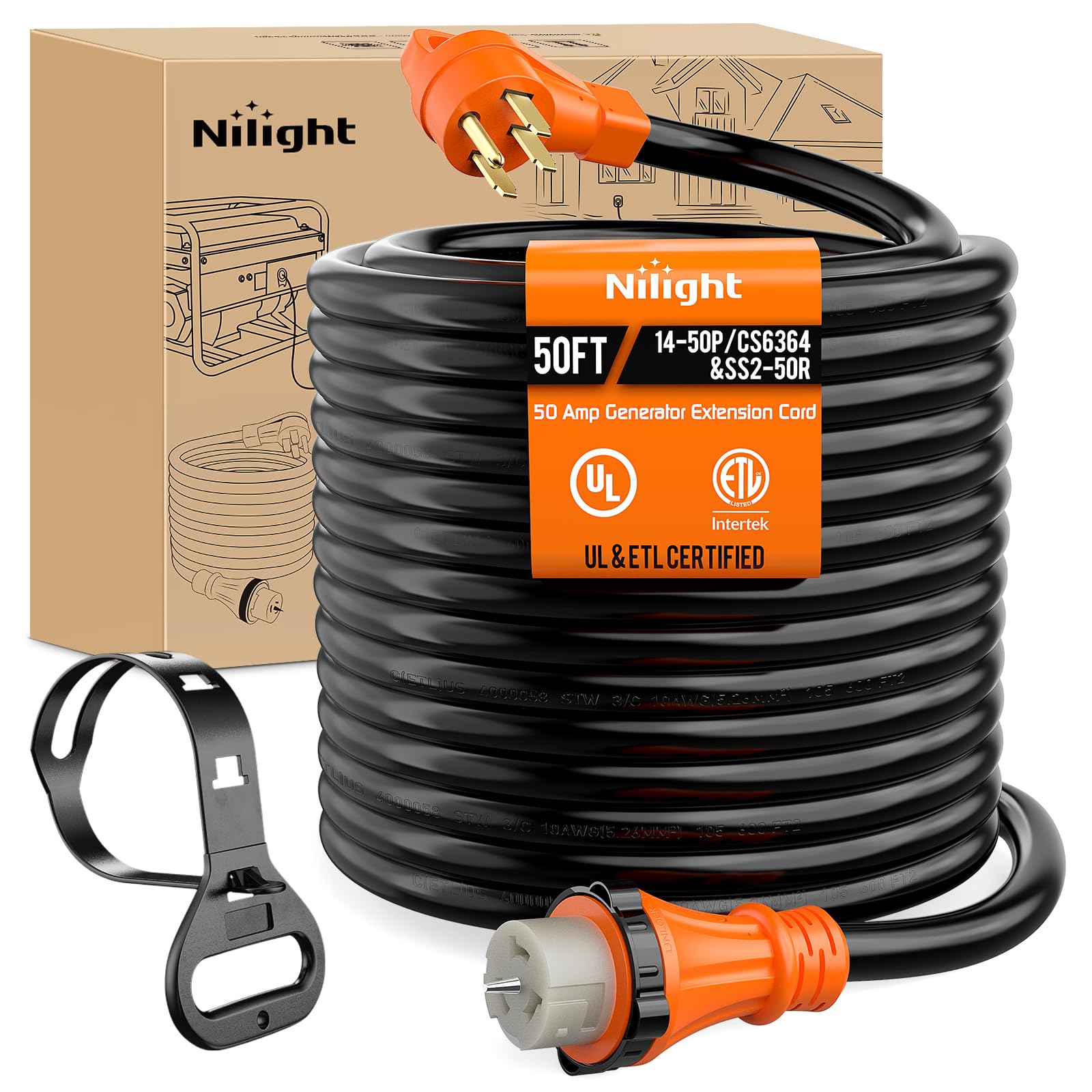 Nilight 50 Amp 50FT Generator Extension Cord 250V Heavy Duty 6/3+8/1 Gauge Pure Copper STW Wire ETL Listed 4 Prong 14-50P SS2-50R&CS6364 50F/50M Cable Suit for RV Home Use Image Nilight 50 Amp 50FT Generator Extension Cord 250V Heavy Duty 6/3+8/1 Gauge Pure Copper STW Wire ETL Listed 4 Prong 14-50P SS2-50R&CS6364 50F/50M Cable Suit for RV Home Use Image