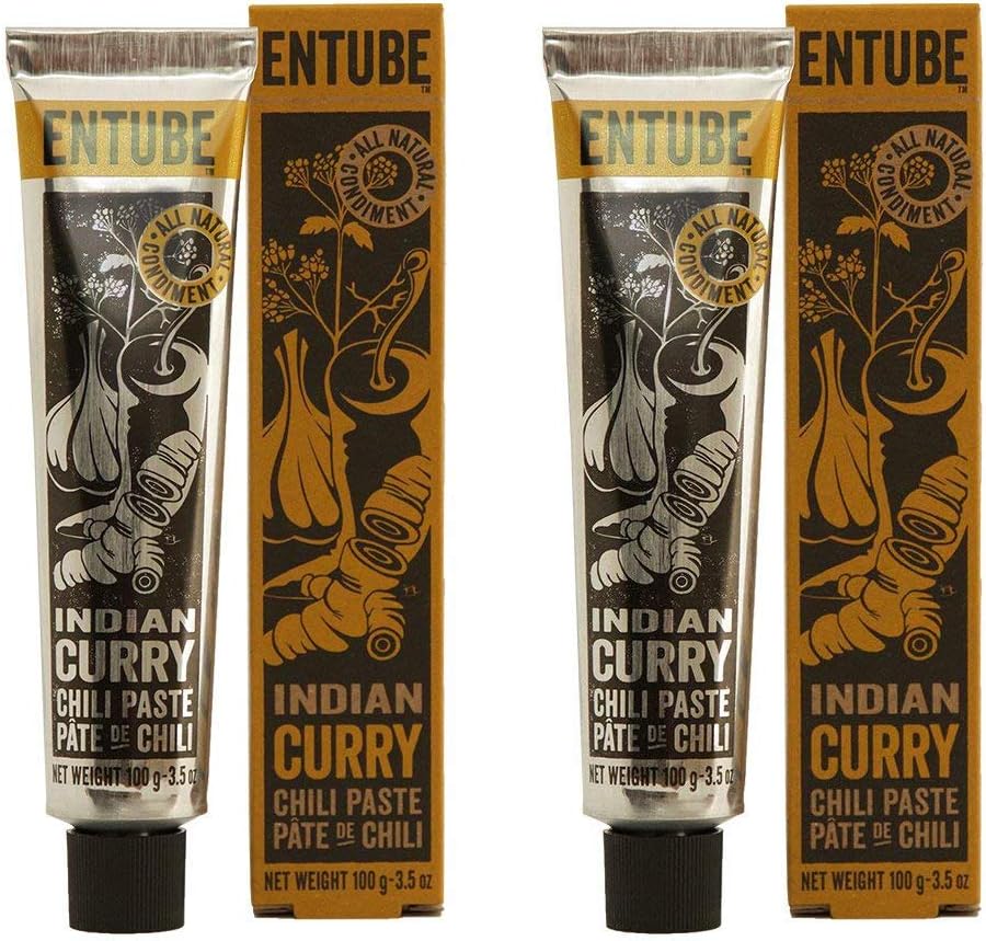 Entube Indian Curry Paste, All Natural Spicy Vegetarian Curry Chili Paste, Turmeric Powder, Non-GMO, Gluten-Free, Paleo Diet, Best Vegan Yellow Curry Sauce for Cooking (2-Pack, MSRP $23.90)