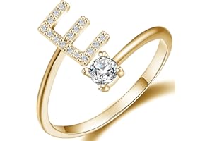 Haoze Initial Letter Ring for Women Girls Gold Stackable Alphabet Rings with Initial Adjustable Crystal Inlaid Initial Rings Bridesmaid Gift