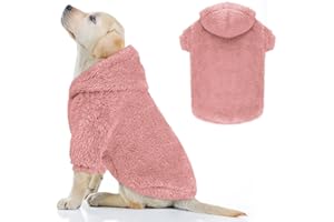 QDYU Fuzzy Dog Sweaters for Medium Dogs Dog Hoodie Soft Double-Sided Plush Fleece Dog Sweater Dog Clothes Dog Coats Dog Hoodie Sherpa Hooded Sweatshirt(Pink-M)