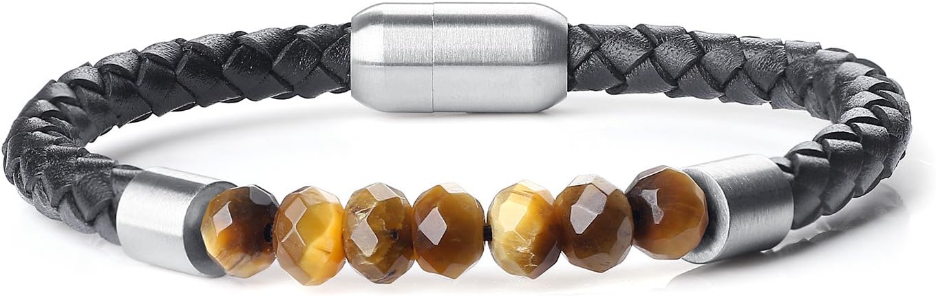 AMORWING Leather Faceted Stone Beaded Bracelet