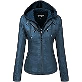 Springrain Women's Faux Leather Jacket Moto Biker Coat with Detachable Hood Motorcycle Jacket