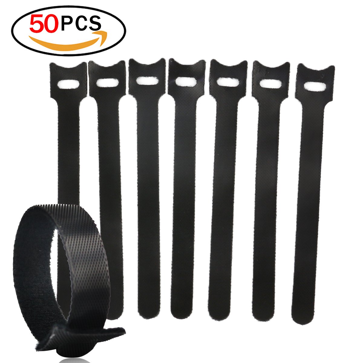 Rocita 50 PCS Reusable Fastening Cable Ties Cable Strap Wire Organizer for Desk Home Office (Black)