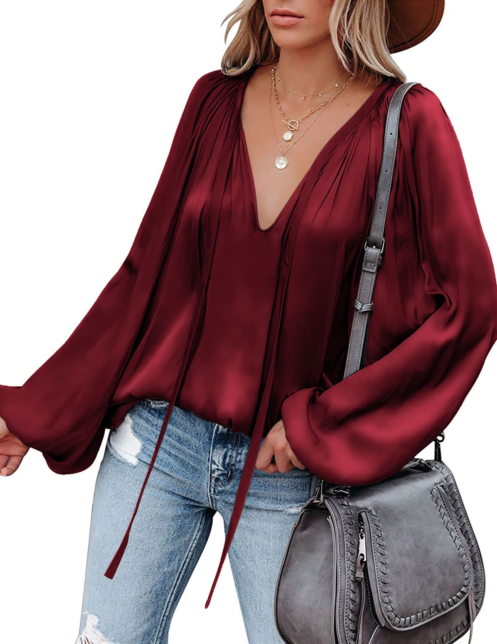 Chigant Women's Satin Silk Blouse