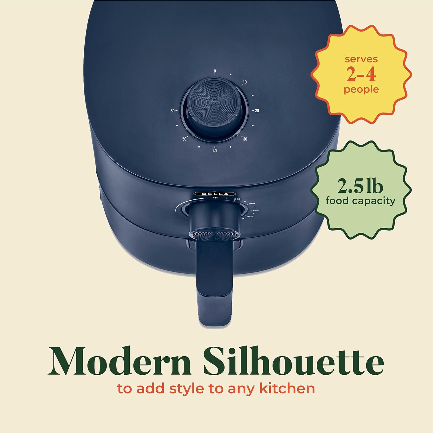 BELLA 2.9QT Manual Air Fryer, No Pre-Heat Needed, No-Oil Frying, Fast Healthy Evenly Cooked Meal Every Time, Removeable Dishwasher Safe Non Stick Pan and Crisping Tray for Easy Clean Up, Matte Blue: Kitchen & Dining